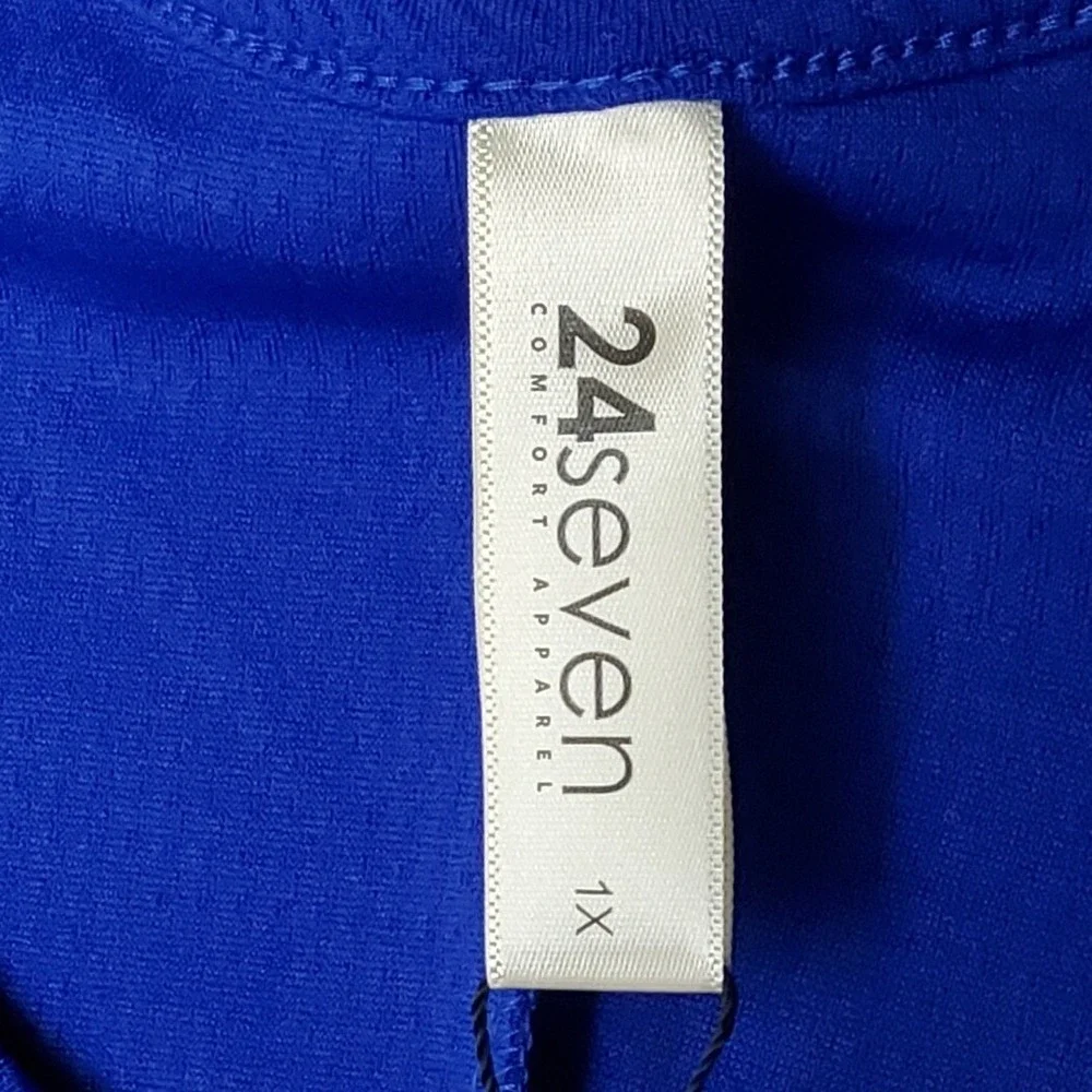 24seven Comfort Apparel Dress Womens Plus 1X Blue Keyhole A-Line‎ Fit Flare NWT